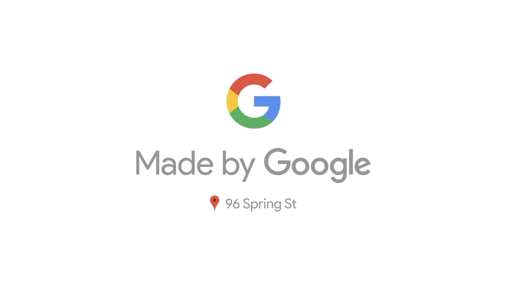 Made by Google identity lockup with map pin, 96 Spring St