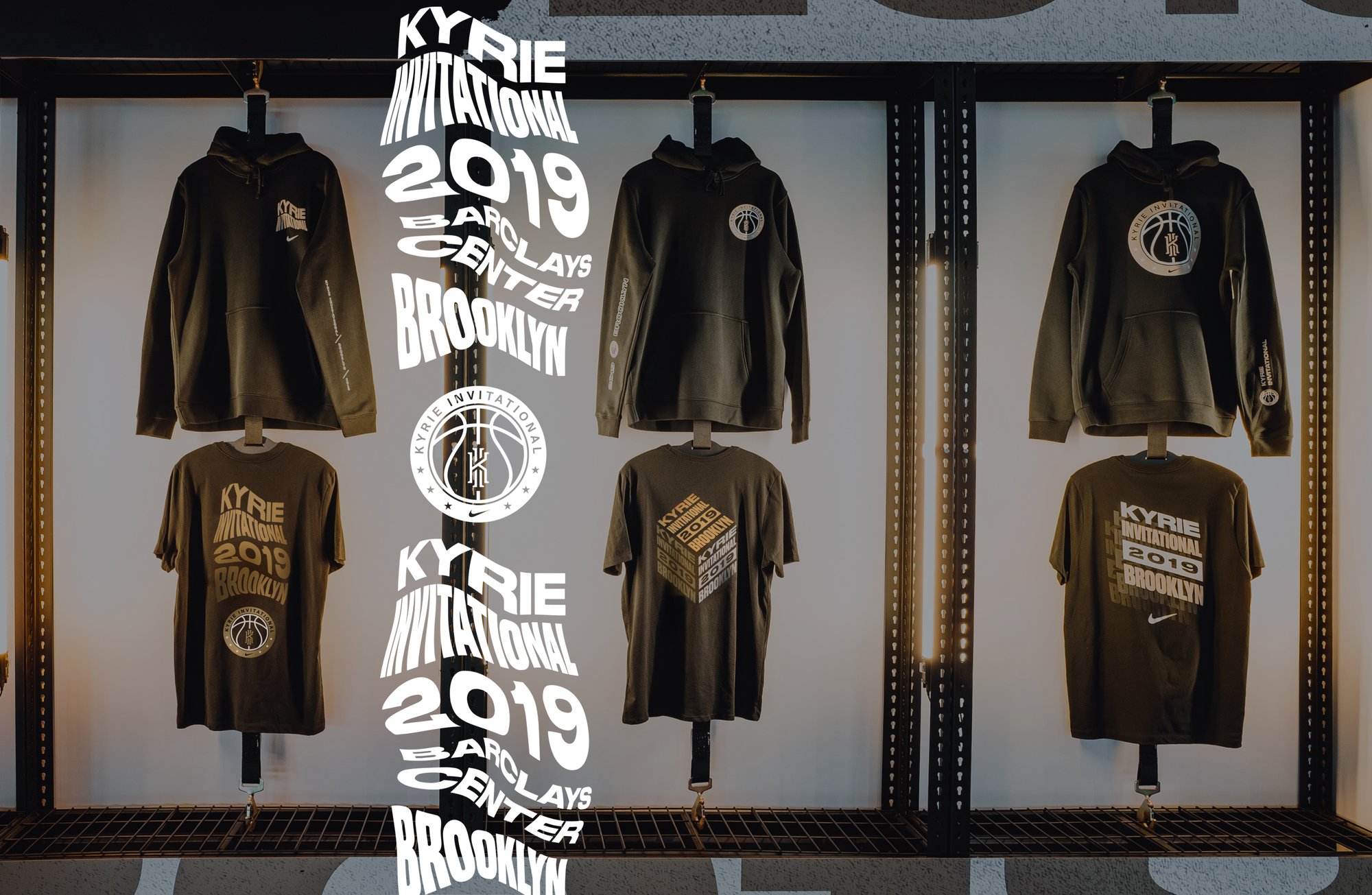 Merch collection wall with event typography