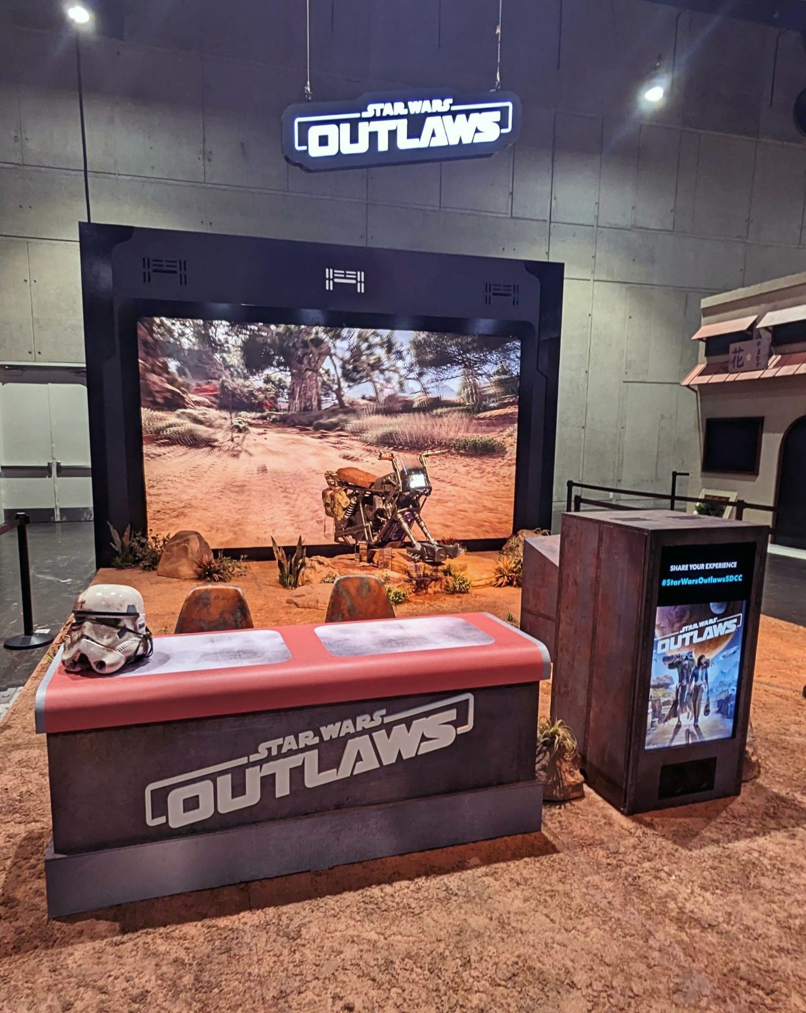 In-game speeder scene on screen